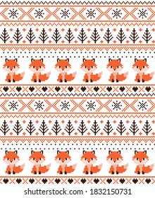 New Year's Christmas pattern pixel with foxes vector illustration eps