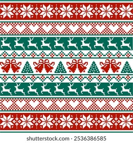 New Year's Christmas pattern pixel, card - scandynavian Norwegian sweater style