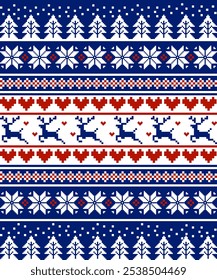 New Year's Christmas pattern pixel,  seamless christmas pixel pattern, Norwegian style