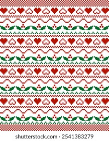 New Year's Christmas pattern pixel, red green background. cross stitch pattern, high quality resolution for clothing decoration,