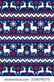 New Year's Christmas pattern pixel, card - scandynavian Norwegian sweater style.Traditional pixel ethnic pattern. Knitted Christmas Sweater Pattern Design or Cross Stitch Embroidery. Vector seamless