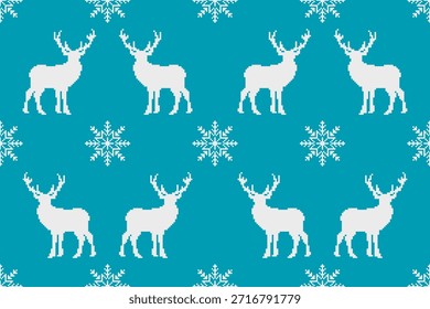 New Year's Christmas pattern pixel, card - scandynavian Norwegian sweater style.Traditional pixel ethnic pattern. Knitted Christmas Sweater Pattern Design or Cross Stitch Embroidery. Vector seamless