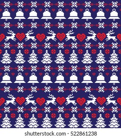 New Year's Christmas pattern pixel, card - scandynavian Norwegian sweater style