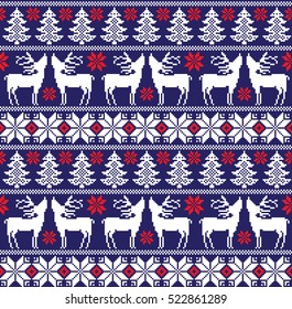 New Year's Christmas pattern pixel, card - scandynavian Norwegian sweater style