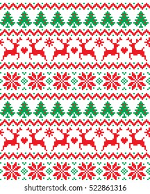 New Year's Christmas pattern pixel, card - scandynavian Norwegian sweater style