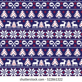 New Year's Christmas pattern pixel, card - scandynavian Norwegian sweater style