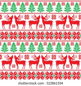 New Year's Christmas pattern pixel, card - scandynavian Norwegian sweater style