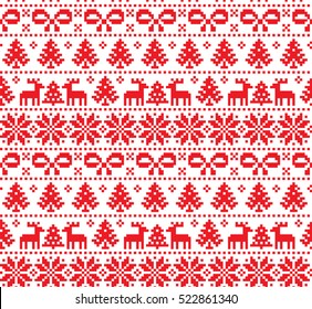 New Year's Christmas pattern pixel, card - scandynavian Norwegian sweater style