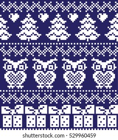 New Year's Christmas pattern pixel, card - scandynavian Norwegian sweater style