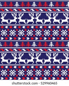 New Year's Christmas pattern pixel, card - scandynavian Norwegian sweater style