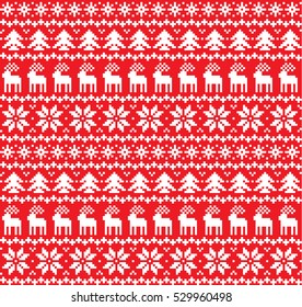 New Year's Christmas pattern pixel, card - scandynavian Norwegian sweater style