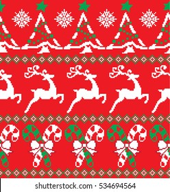 New Year's Christmas pattern pixel, card - scandynavian Norwegian sweater style