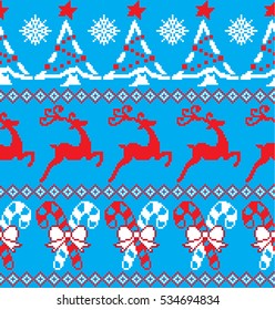 New Year's Christmas pattern pixel, card - scandynavian Norwegian sweater style