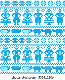 New Year's Christmas pattern pixel, card - scandynavian Norwegian sweater style