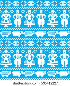 New Year's Christmas pattern pixel, card - scandynavian Norwegian sweater style