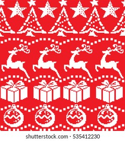 New Year's Christmas pattern pixel, card - scandynavian Norwegian sweater style
