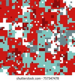 New Year's Christmas Pixel Patterns, Modern Xmas Backgrounds, Winter Fashion Pattern Swatches made with Christmas Colors