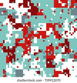 New Year's Christmas Pixel Patterns, Modern Xmas Backgrounds, Winter Fashion Pattern Swatches made with Christmas Colors