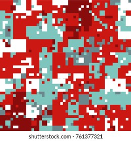New Year's Christmas Pixel Patterns, Modern Xmas Backgrounds, Winter Fashion Pattern Swatches made with Christmas Colors