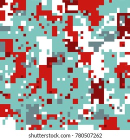 New Year's Christmas Pixel Patterns, Modern Xmas Backgrounds, Winter Fashion Pattern Swatches made with Christmas Colors