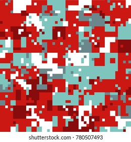 New Year's Christmas Pixel Patterns, Modern Xmas Backgrounds, Winter Fashion Pattern Swatches made with Christmas Colors