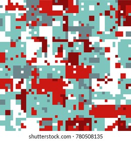 New Year's Christmas Pixel Patterns, Modern Xmas Backgrounds, Winter Fashion Pattern Swatches made with Christmas Colors