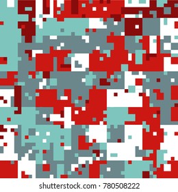 New Year's Christmas Pixel Patterns, Modern Xmas Backgrounds, Winter Fashion Pattern Swatches made with Christmas Colors