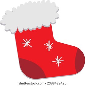 New Year's Christmas red sock. Isolated element on white background. Hand drawn vector illustration.