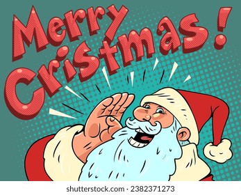 New Year's and Christmas. Santa Claus wishes a Merry Christmas. Greeting card for the holiday.