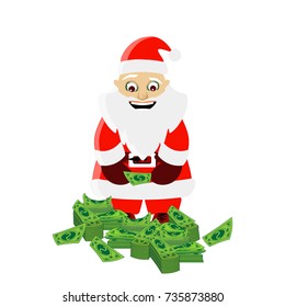 New Year's and Christmas. santa claus and money green dollars. paper bundles.