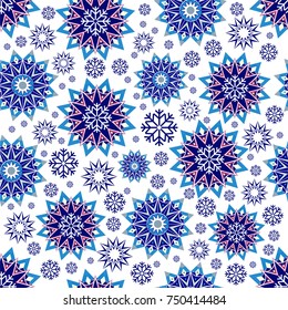 New Year's Christmas seamless pattern with winter snowflakes.