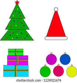 New year's Christmas set of 4 colored items