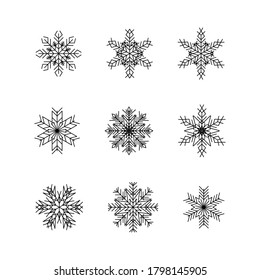 
New Year's and Christmas. Set of traditional snowflakes. Design element. Vector illustration.