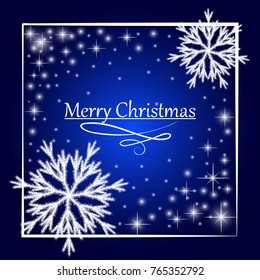 New Year's Christmas snowflake on a blue background with stars