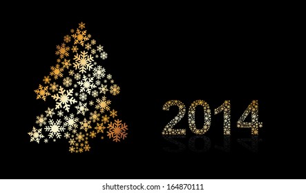 New Year's or Christmas toy made of gold snowflakes on a black background. Vector.