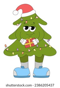 
New Year's Christmas tree in retro style. tree with New Year's elements. print advertising print EPS10