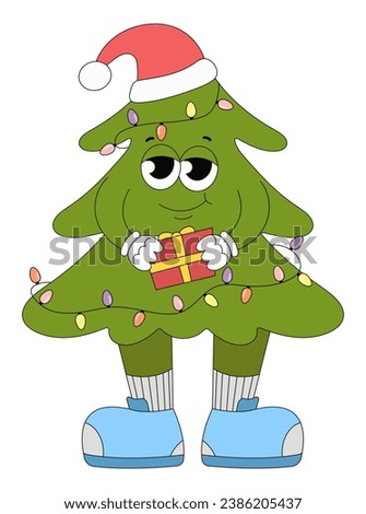 
New Year's Christmas tree in retro style. tree with New Year's elements. print advertising print EPS10