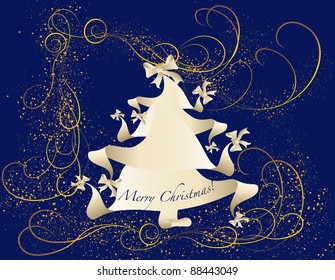 New Year's Christmas (Christmas tree with ribbons postcard vector background)