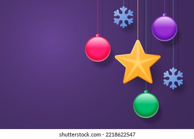 New Year's Christmas vector background with Christmas balls star and snowflakes.