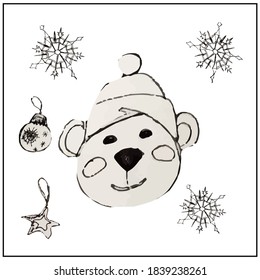New Year's and Christmas. Winter holidays. Christmas tree with toys. Santa Claus, Santa Claus, bear, snowman. Gifts in boxes. Beautiful snowflakes. Set of vector isolated objects.