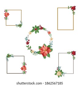 Marcos clipart de Año Nuevo para Navidad - vectorial SVG clipart-flores de invierno para negocios - elementos para marcos decorativos-vectores-Botánico