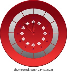 Neujahrsuhr mit klassischem Zifferblatt wenige Minuten bis Mitternacht 2021. Vektorgrafik