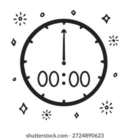 New Year's clock image assets in black and white style