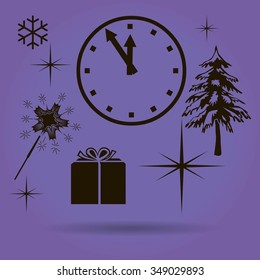 New Year's clock vector icon