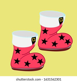 New Year's clothes. Santa Claus boot. Red color. Yellow background. Can be used for cards, gifts, holidays. For any web design.