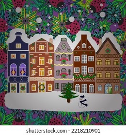 New years colorful pattern. City. Houses.