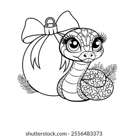 New Year's coloring book for children. Snake coloring book. Coloring book animals. snake is a children's illustration .