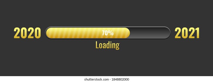 New Year's Concept 2021 with gold bars loaded on a black screen with a figure of 70%. Vector Illustration