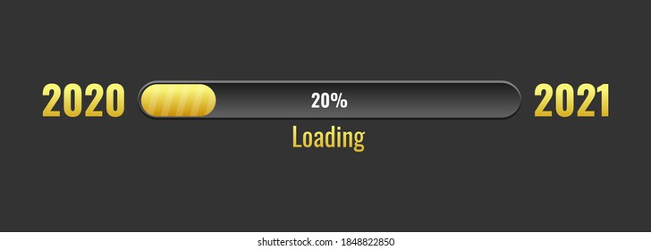 New Year's Concept 2021 with gold bars loaded on a black screen with a figure of 20%. Vector Illustration