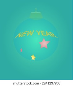 New Year's congratulations   postcard  with a Christmas toy ball in delicate pastel colors and text